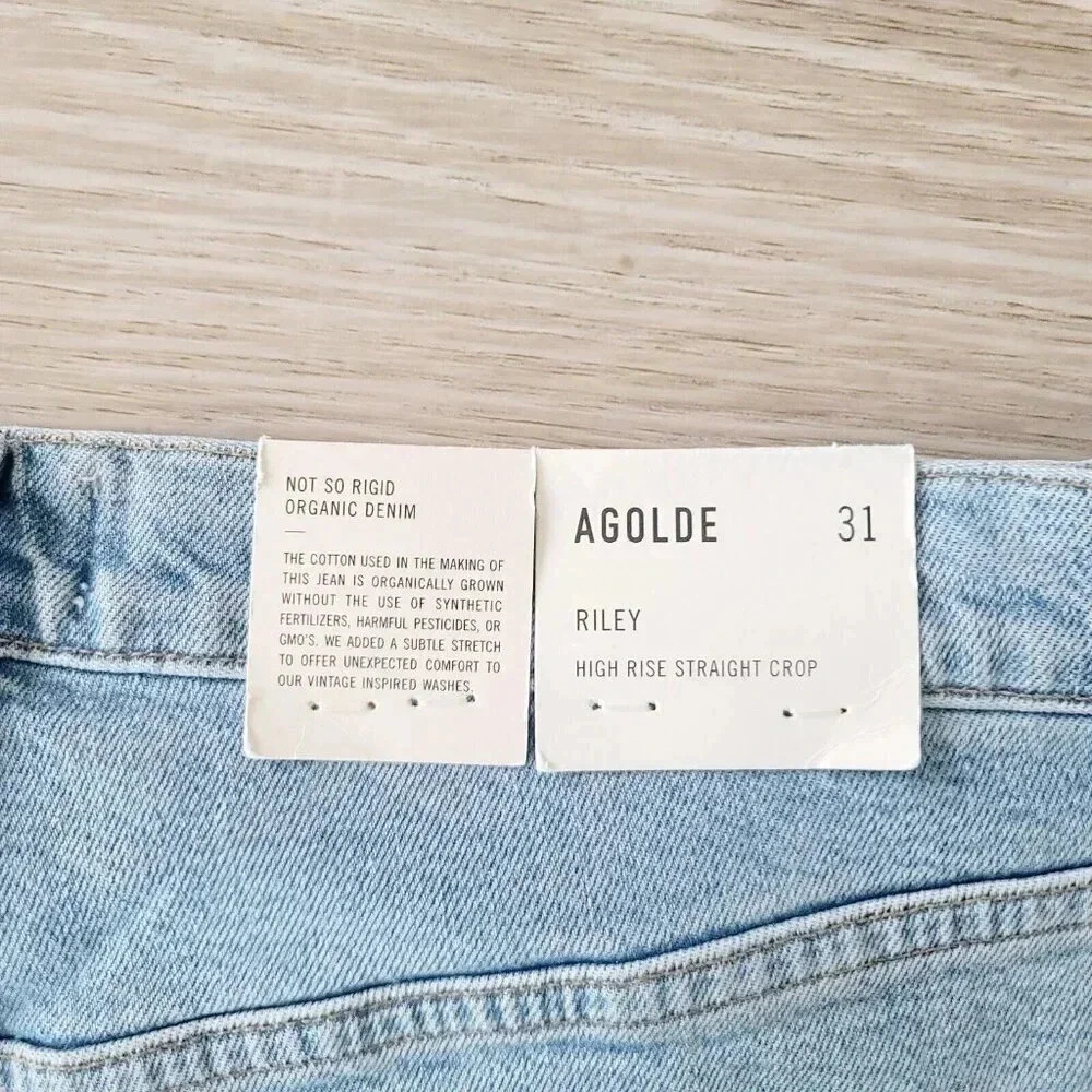 Agolde NWT Riley High Rise Straight Crop Button Fly Shiver Wash Denim Jeans 31
